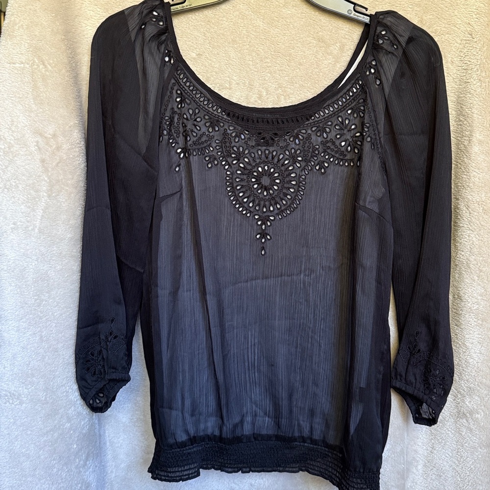White House Black Market Black Textured Top